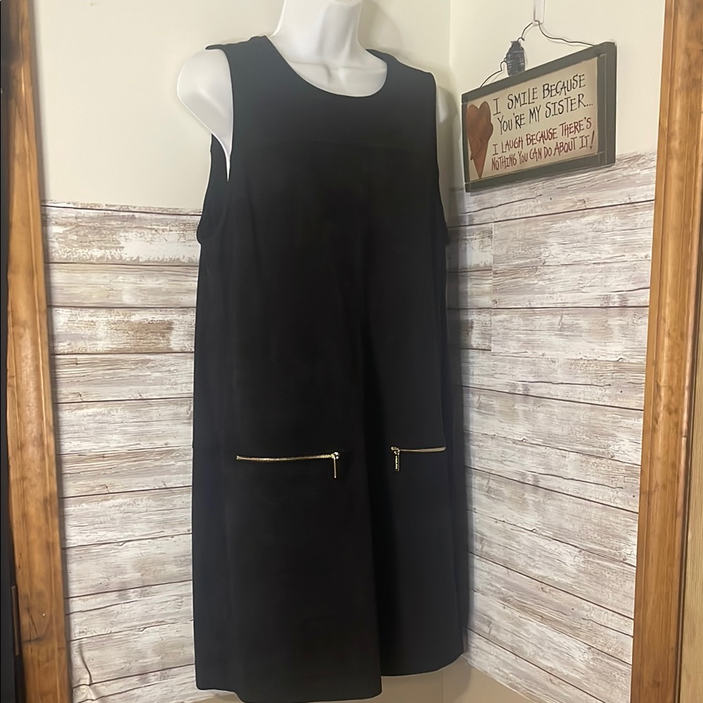 Euc Michael Michael Kors Black Sleeveless Dress With Zipper Pockets Sz 12